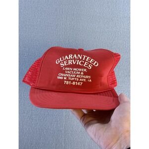 Vintage Guaranteed Services Hat Cap Snap Back Mens One Size Red Trucker Winner